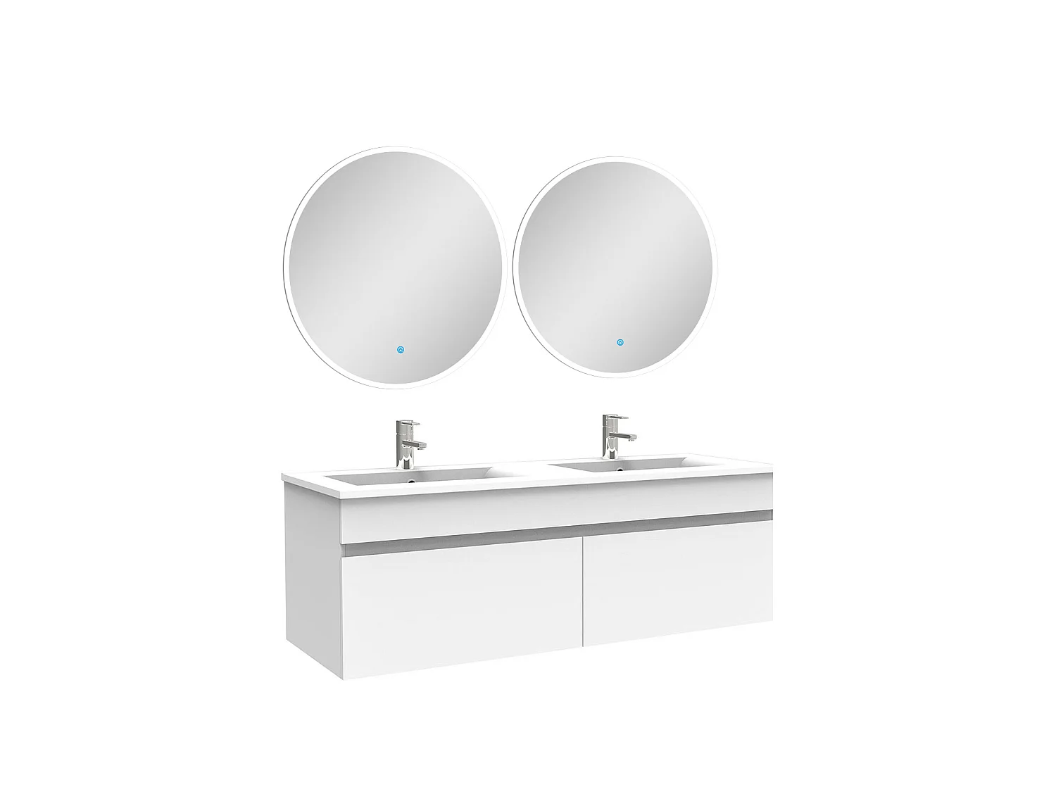 Ensemble meubles Salle de Bain double vasque 120cm + miroir rond lumineux Blanc