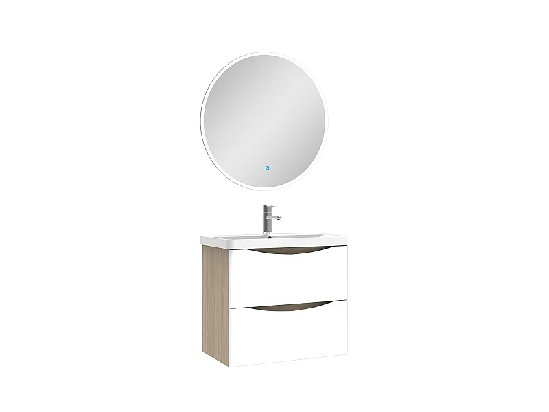 Ensemble meuble simple vasque 60cm avec miroir rond led