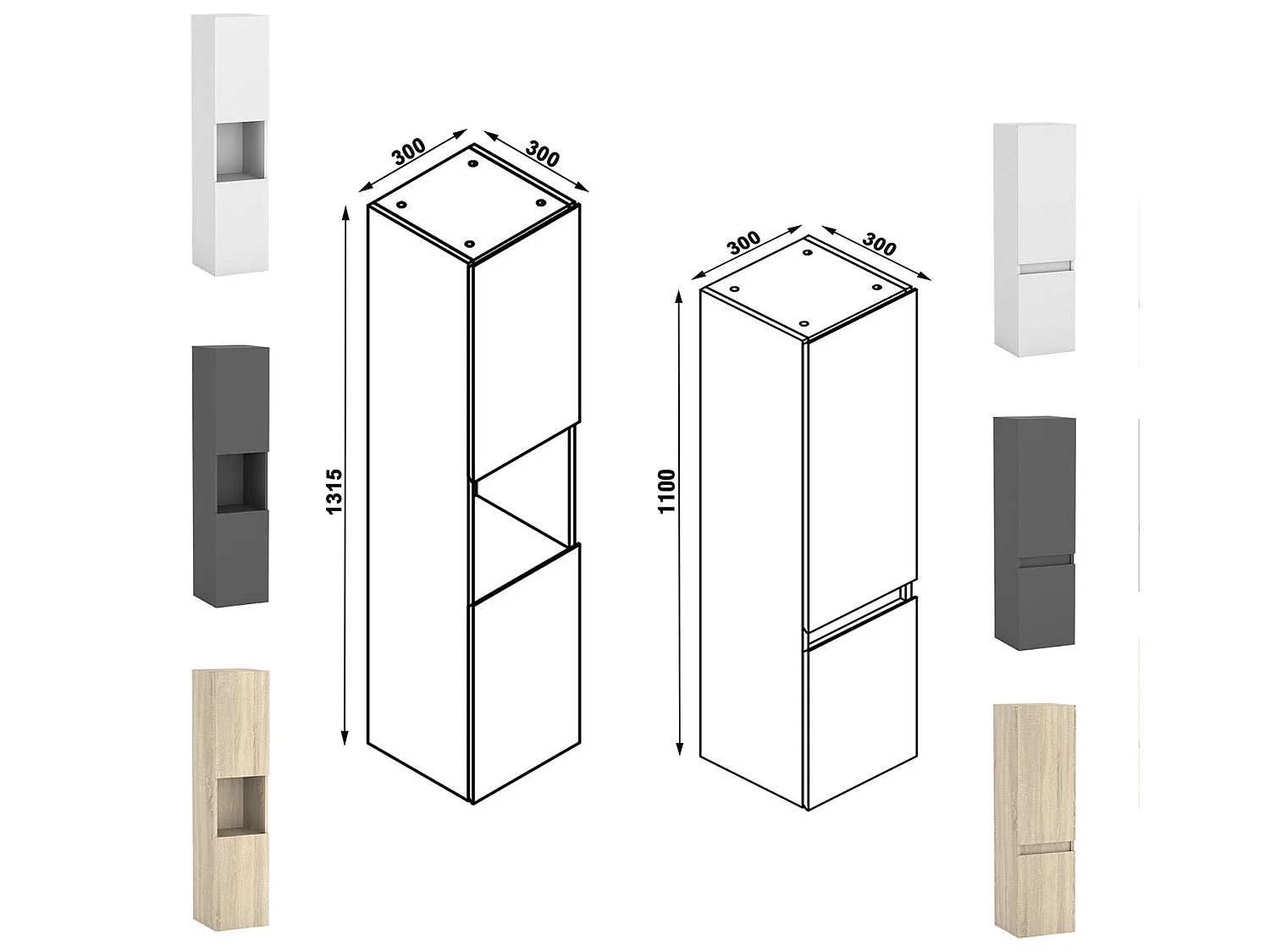 Ensemble meubles Salle de Bain 60cm vasque + colonne + miroir rond mural Blanc