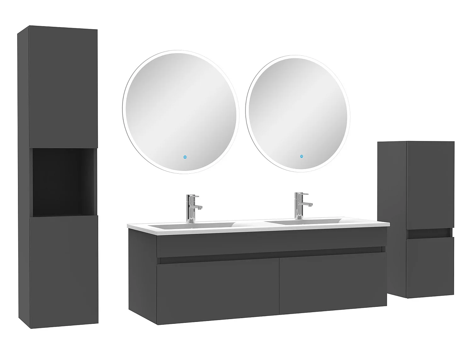 Meubles simple vasque 120cm,meuble acve colonne et miroir rond Anthracite