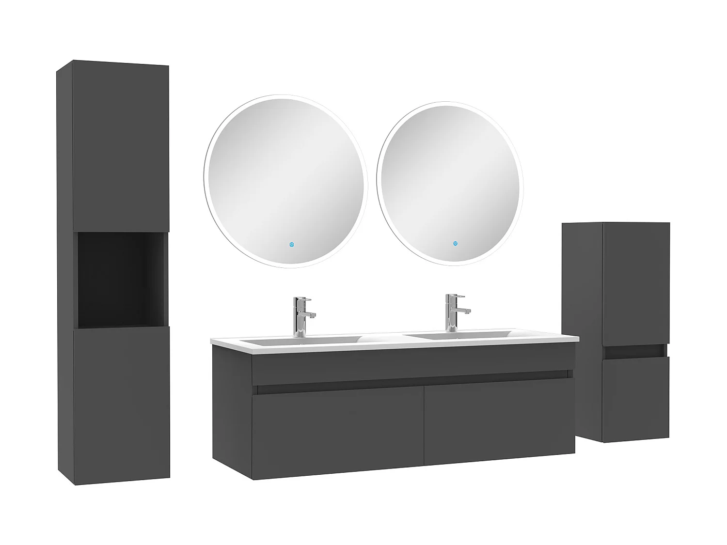Meubles simple vasque 120cm,meuble acve colonne et miroir rond Anthracite