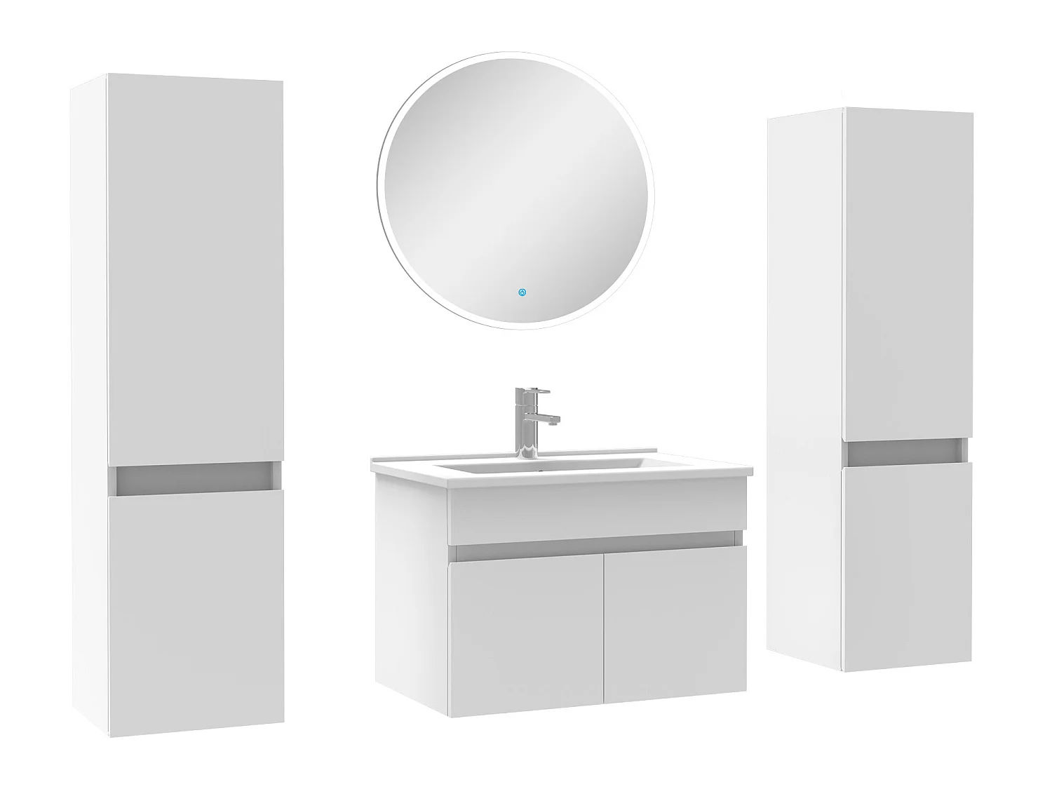 Ensemble meubles Salle de Bain simple vasque 60cm, colonnex2 + miroir rond Blanc