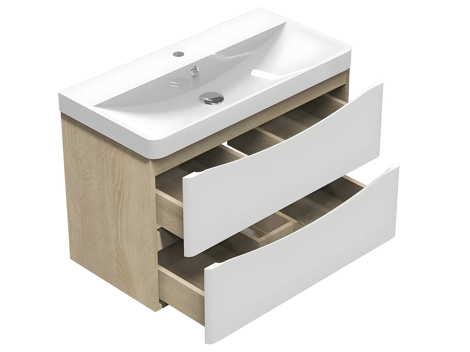 Ensemble meuble simple vasque 80cm avec miroir rond lumineux