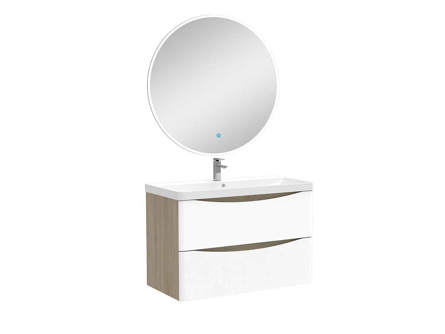 Ensemble meuble simple vasque 80cm avec miroir rond lumineux