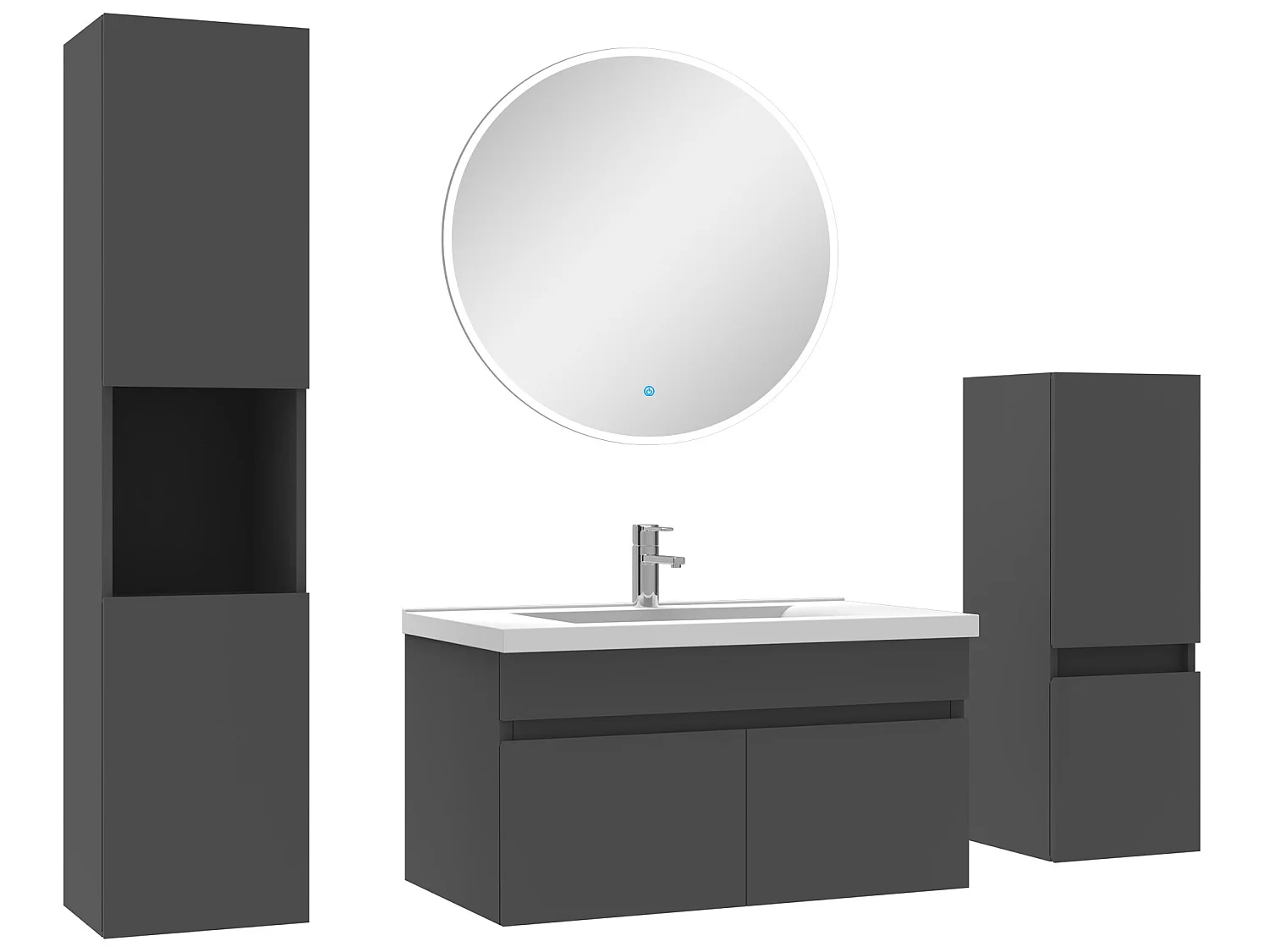 Meubles simple vasque 80cm,meuble acve colonne et miroir rond Anthracite