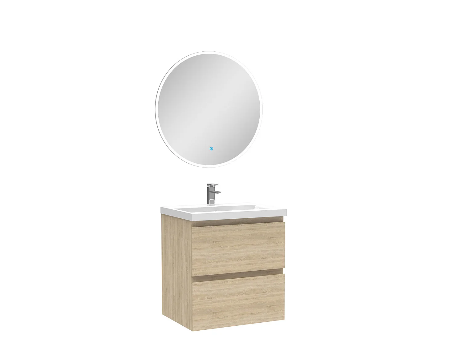 Ensemble meubles Salle de Bain Chêne Wotan 50cm simple vasque + miroir lumineux rond