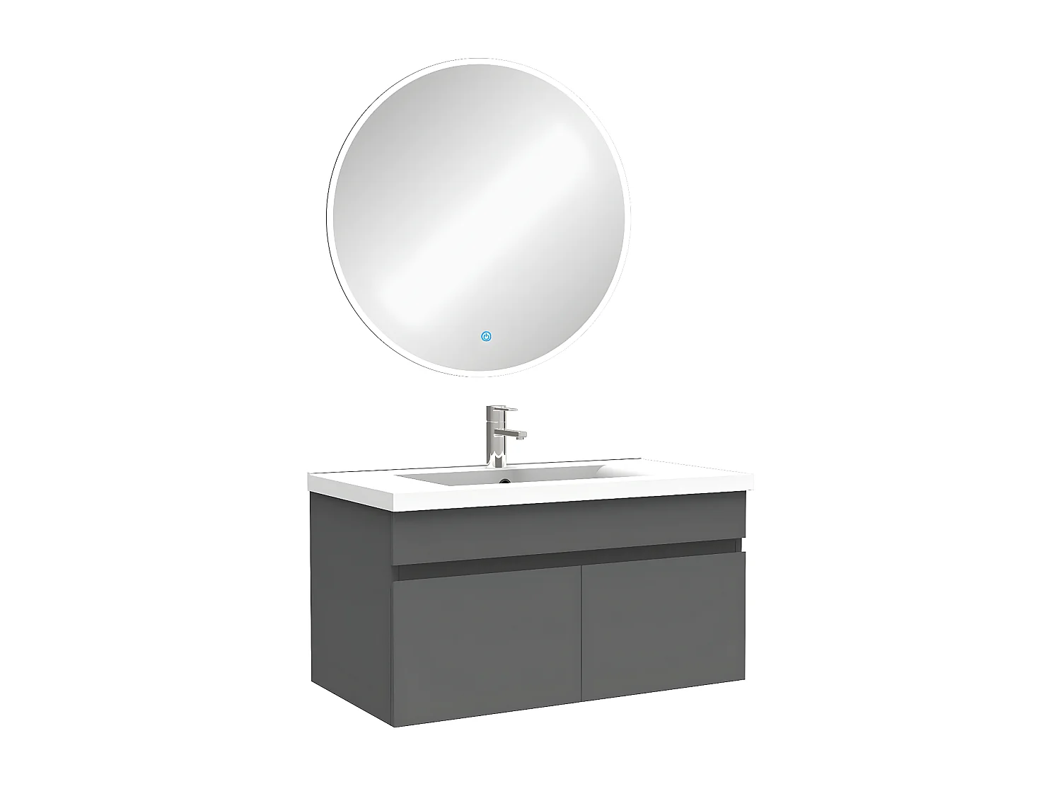 Ensemble meubles Salle de Bain simple vasque 80cm + miroir rond lumineux Anthracite