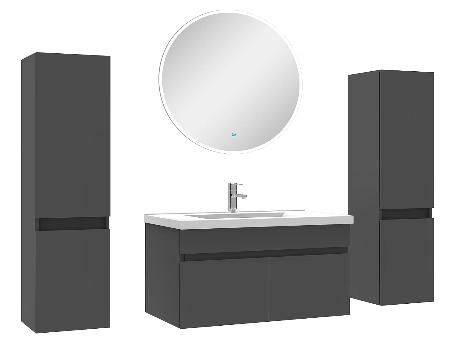 Ensemble meubles Salle de Bain simple vasque 80cm, colonnex2 + miroir rond Anthracite