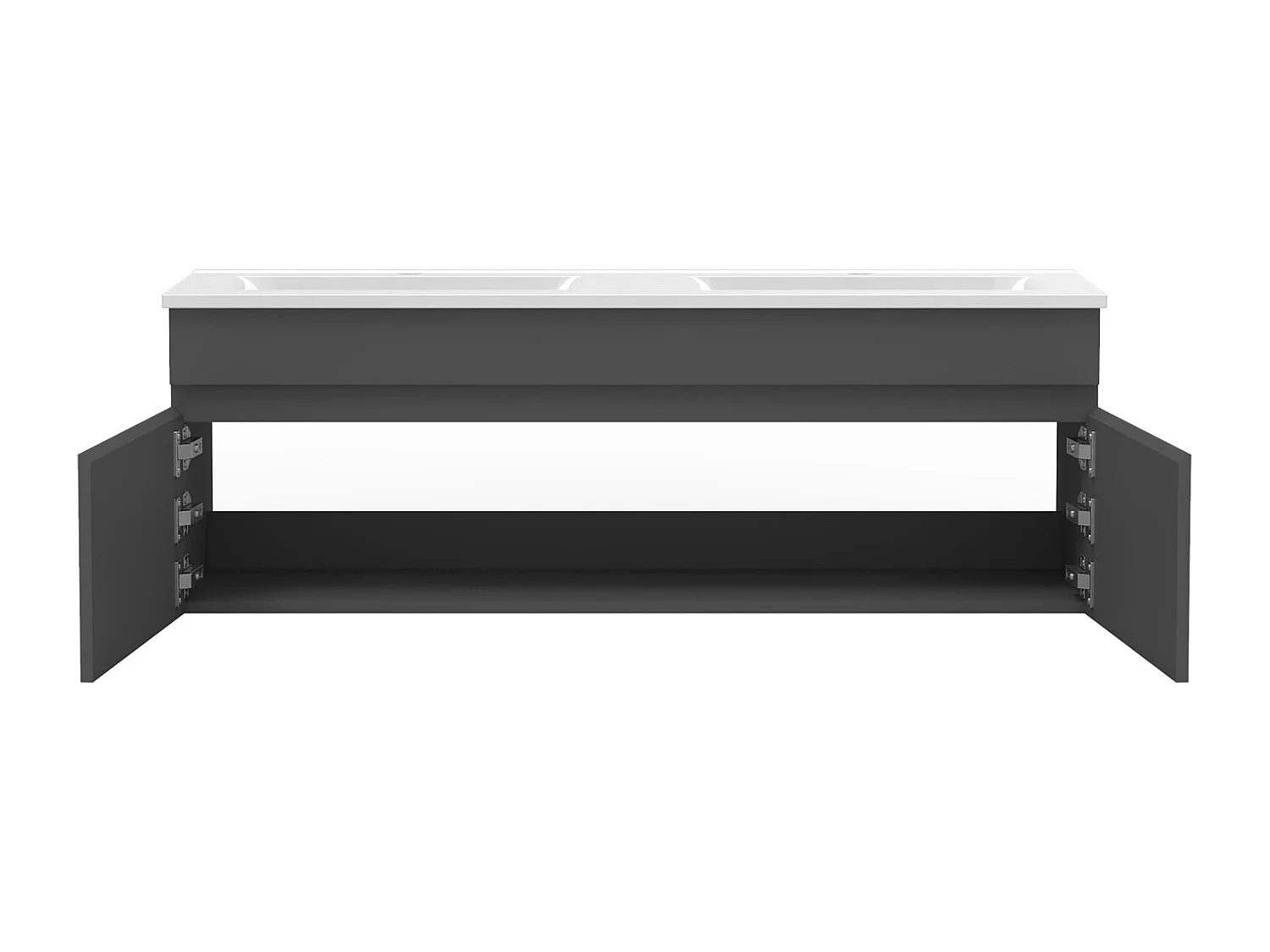 Meuble Salle de Bain Anthracite 120cm double vasque + colonne + miroir rond LED