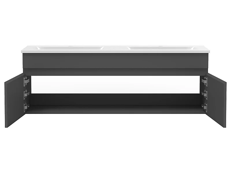 Meuble Salle de Bain Anthracite 120cm double vasque + colonne + miroir rond LED