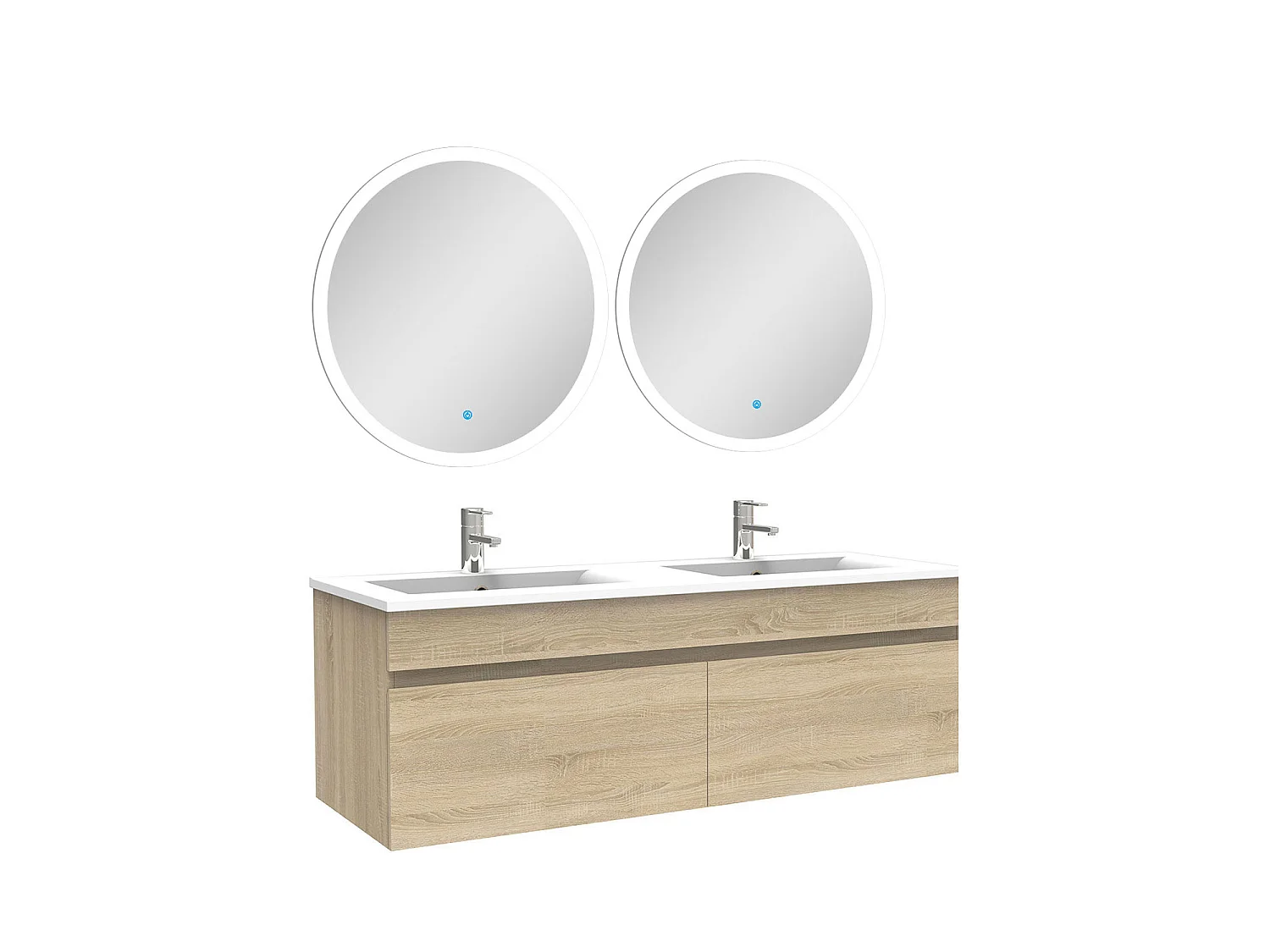 Ensemble meubles Salle de Bain double vasque 120cm + miroir lumineux Chêne Wotan