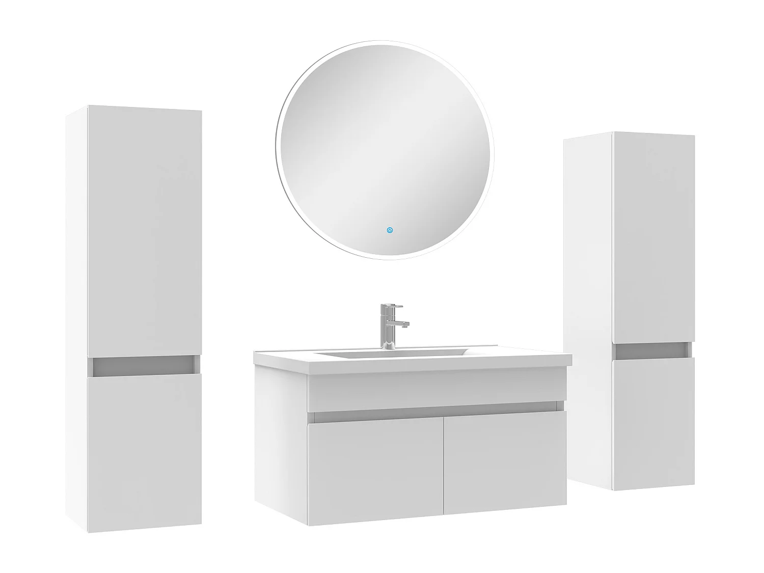 Ensemble meubles Salle de Bain simple vasque 80cm, colonnex2 + miroir rond Blanc