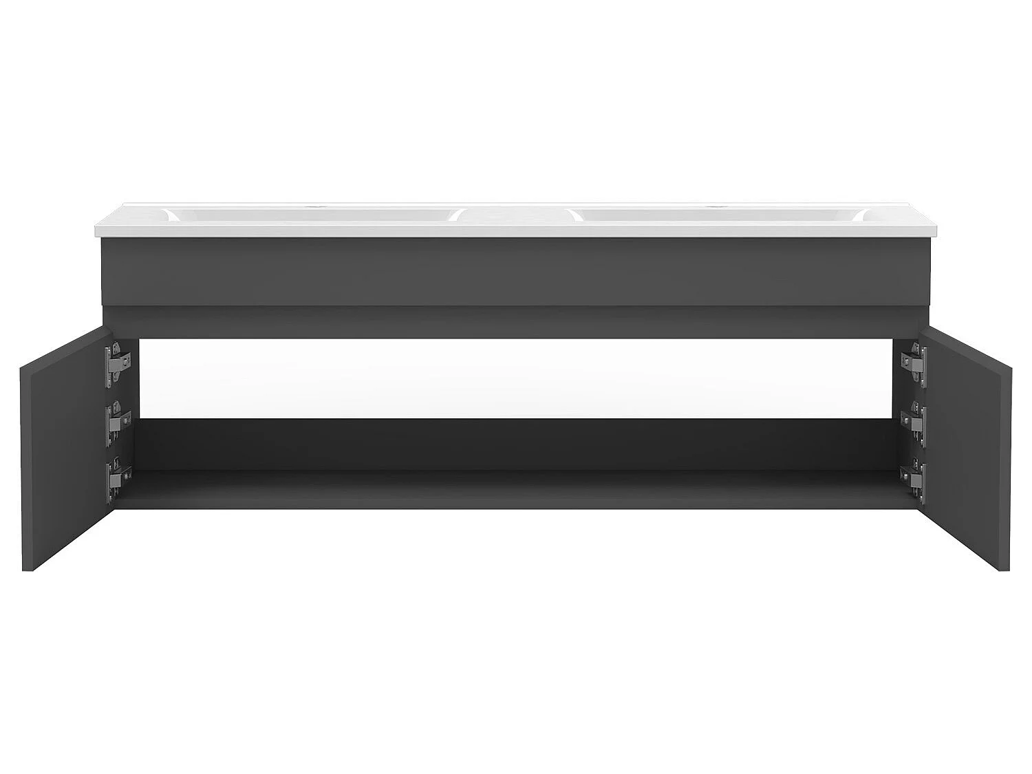 Ensemble meubles Salle de Bain double vasque 120cm, colonnex2 et miroir rond Anthracite