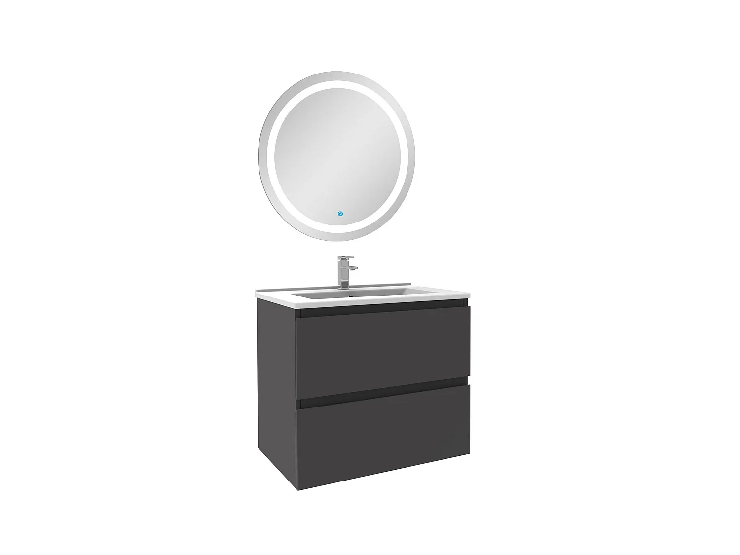 Ensemble meuble Salle de Bain 60cm Anthracite simple vasque + miroir lumineux rond