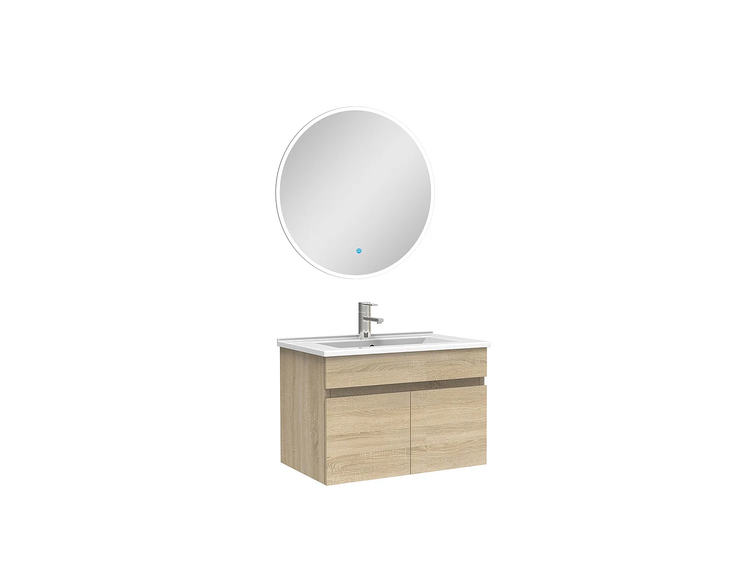 Ensemble meubles Salle de Bain simple vasque 60cm + miroir lumineux Chêne Wotan