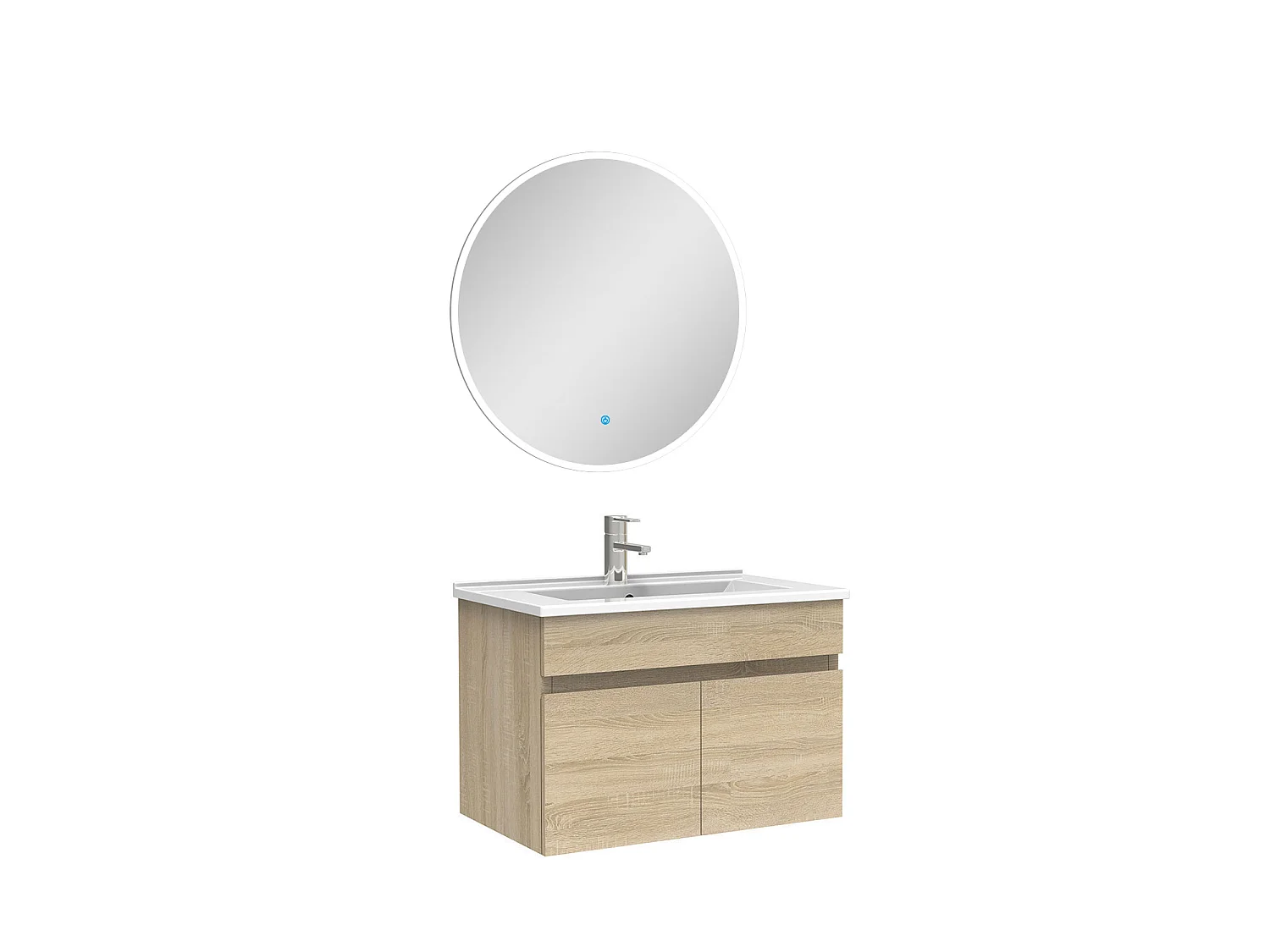 Ensemble meubles Salle de Bain simple vasque 60cm + miroir lumineux Chêne Wotan