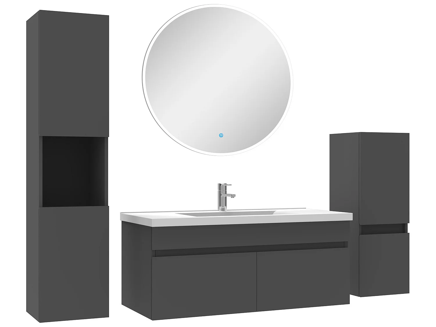 Meubles simple vasque 100cm,meuble acve colonne et miroir rond Anthracite