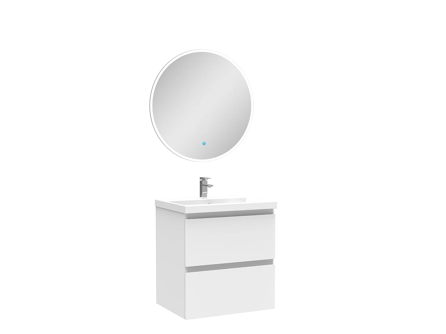Ensemble meubles Salle de Bain Blanc 50cm simple vasque + miroir lumineux rond