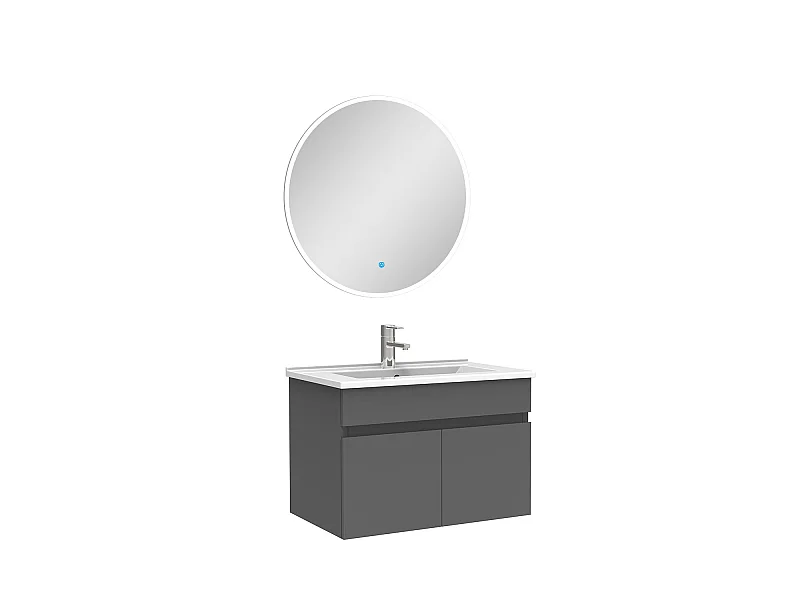 Ensemble meubles Salle de Bain simple vasque 60cm + miroir lumineux Anthracite