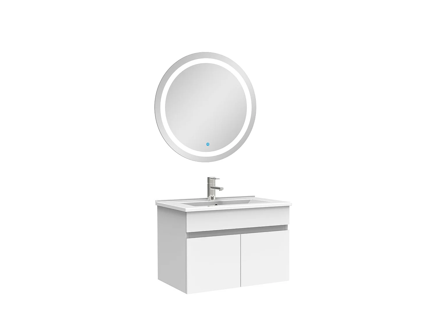 Ensemble meubles Salle de Bain simple vasque 60cm + rond miroir lumineux Blanc