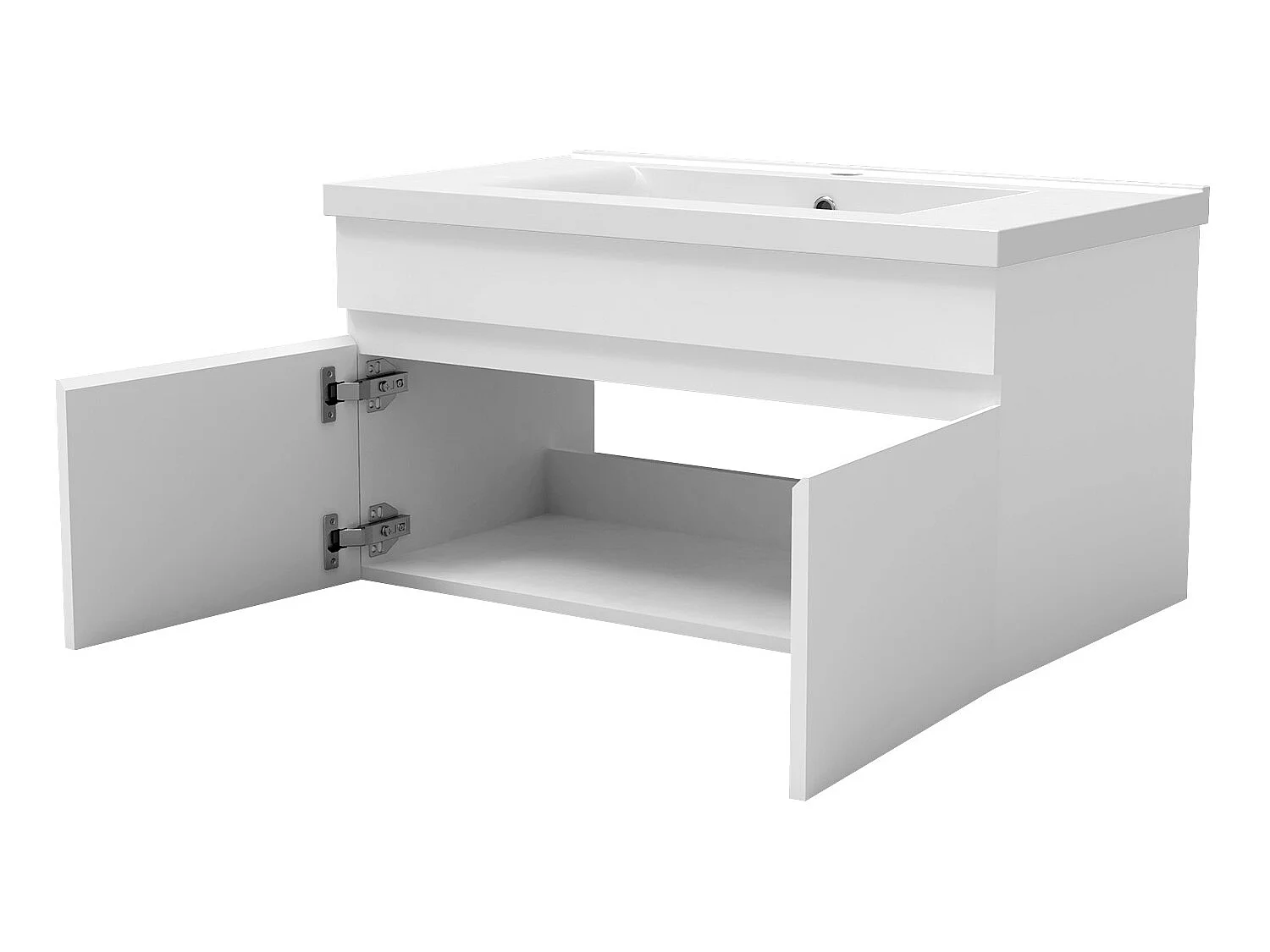 Meuble Salle de Bain Blanc 80cm simple vasque + colonne + miroir rond LED