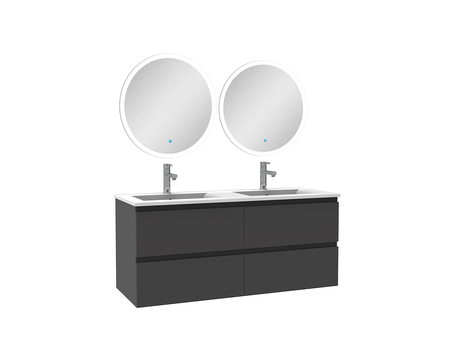 Ensemble meubles Salle de Bain 120cm double vasque + miroir lumineux rond Anthracite