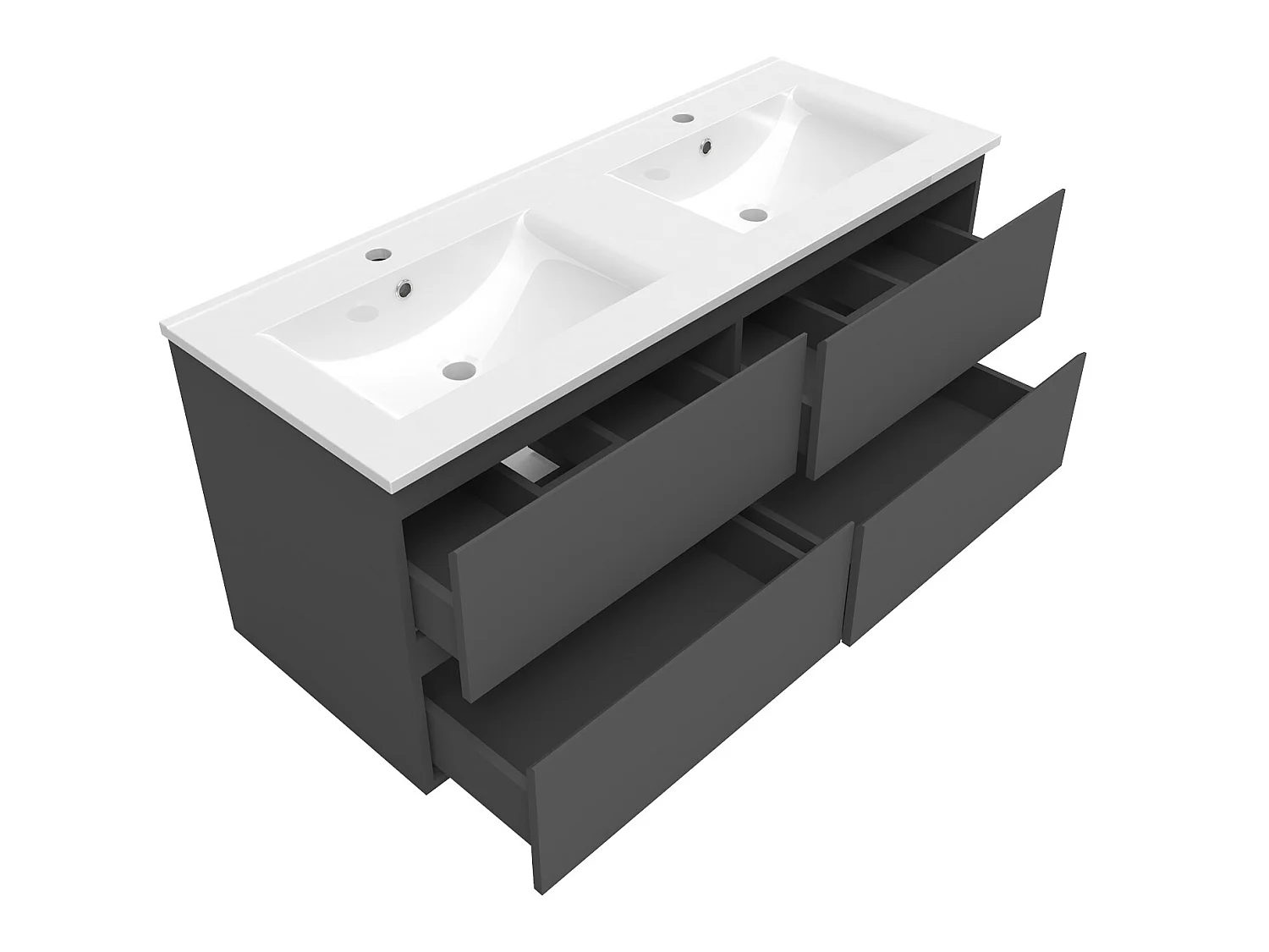 Ensemble meubles Salle de Bain 120cm double vasque + miroir lumineux rond Anthracite