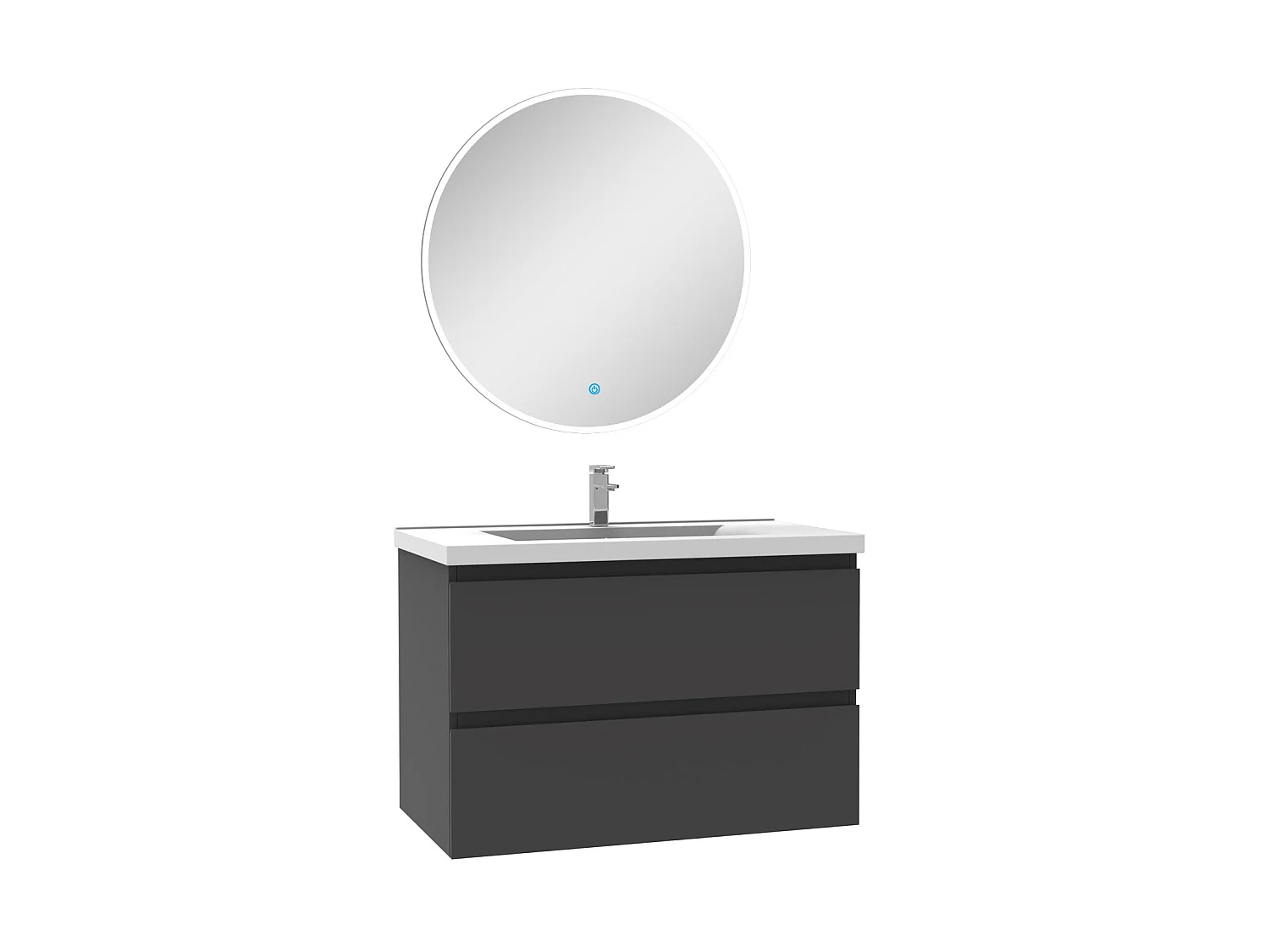 Ensemble meuble Salle de Bain Anthracite 80cm simple vasque + miroir lumineux rond