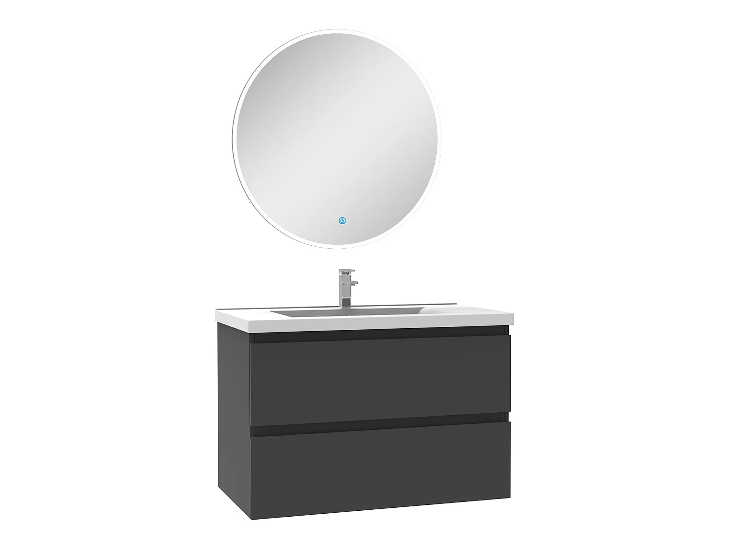 Ensemble meuble Salle de Bain Anthracite 80cm simple vasque + miroir lumineux rond