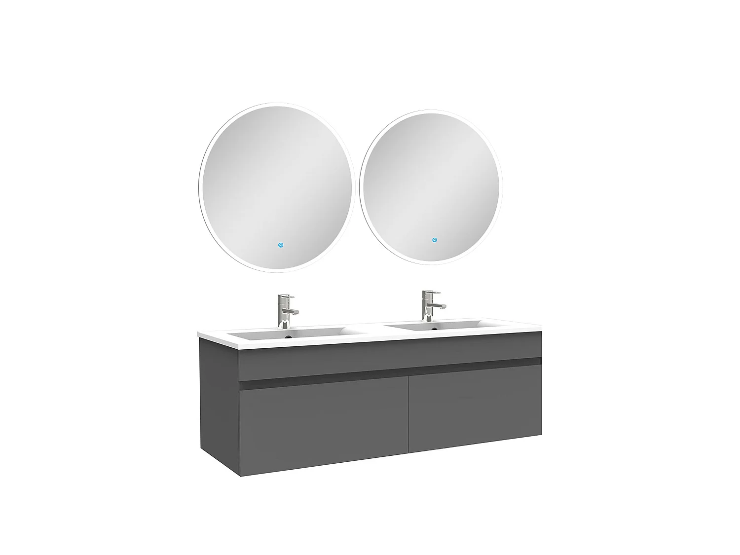Ensemble meubles Salle de Bain double vasque 120cm + miroir rond lumineux Anthracite