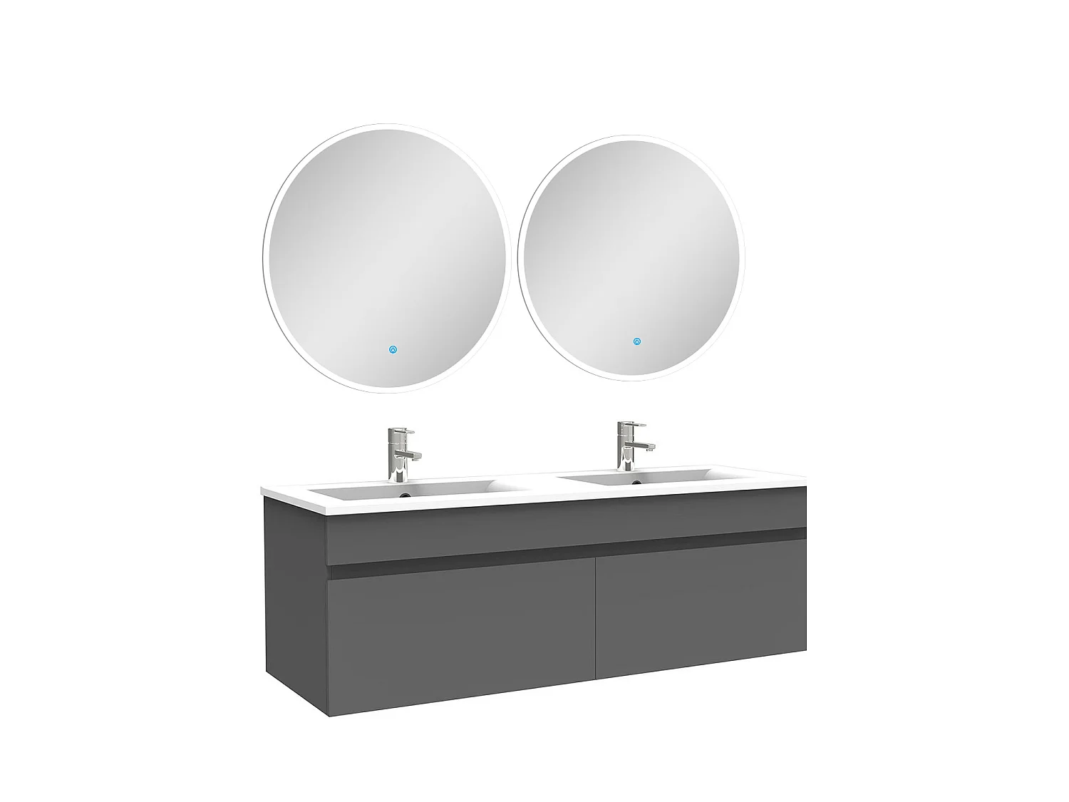 Ensemble meubles Salle de Bain double vasque 120cm + miroir rond lumineux Anthracite