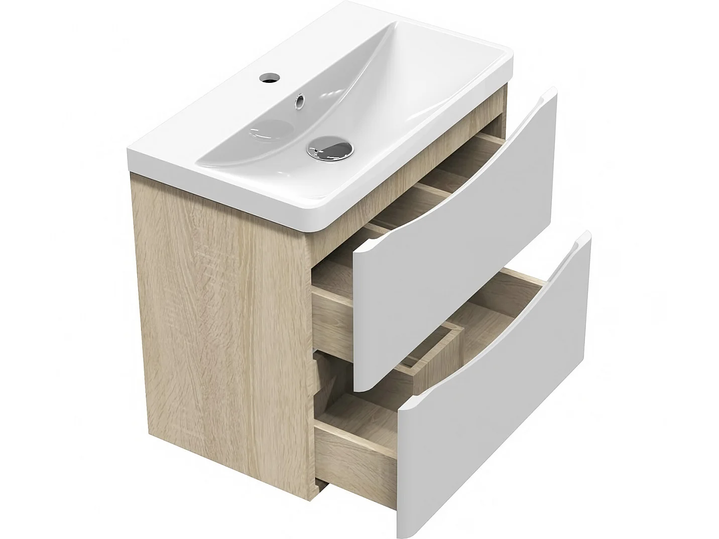 Ensemble meuble simple vasque 60cm avec miroir rond lumineux