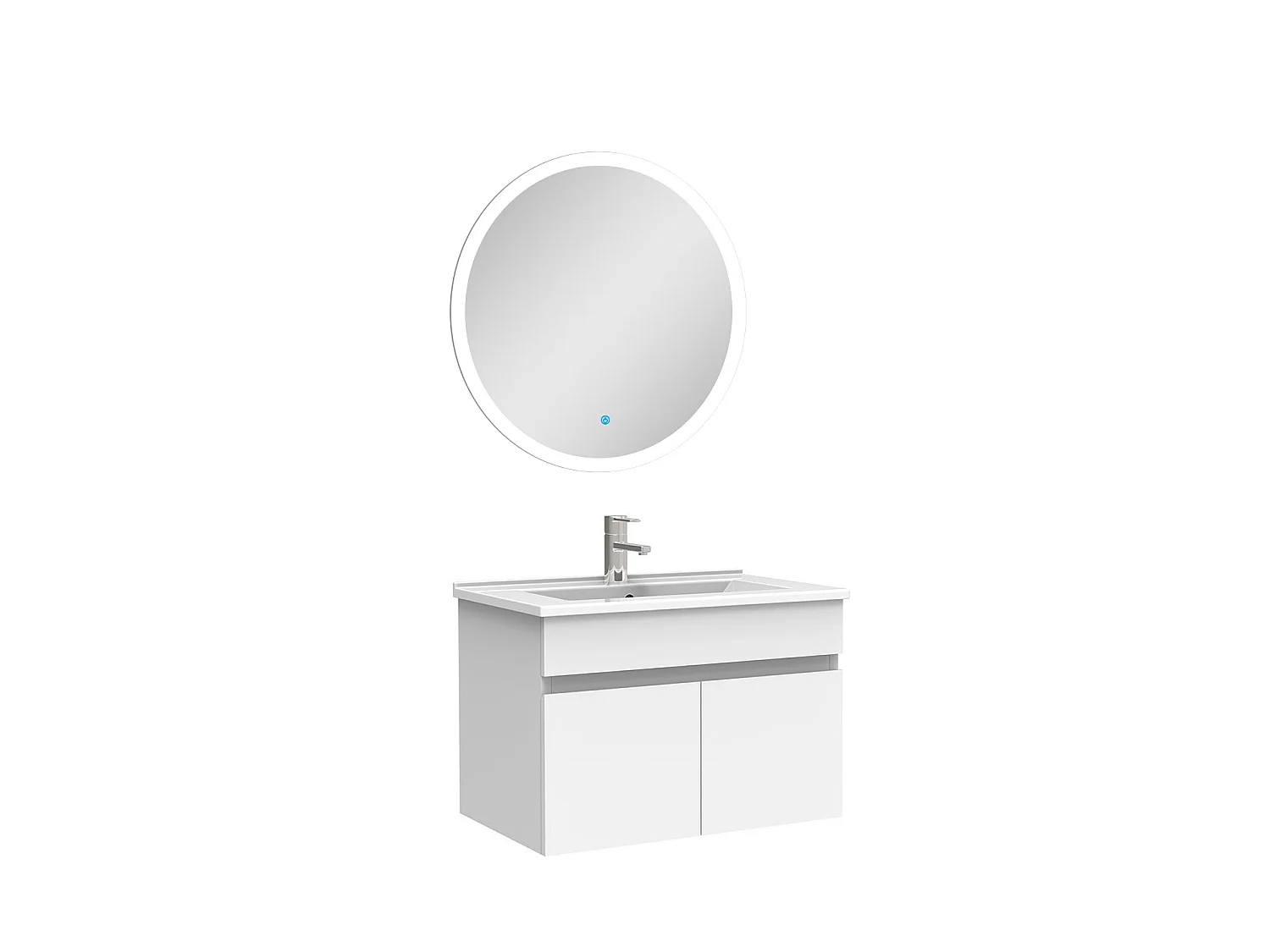 Ensemble meubles Salle de Bain simple vasque 60cm + miroir rond lumineux Blanc