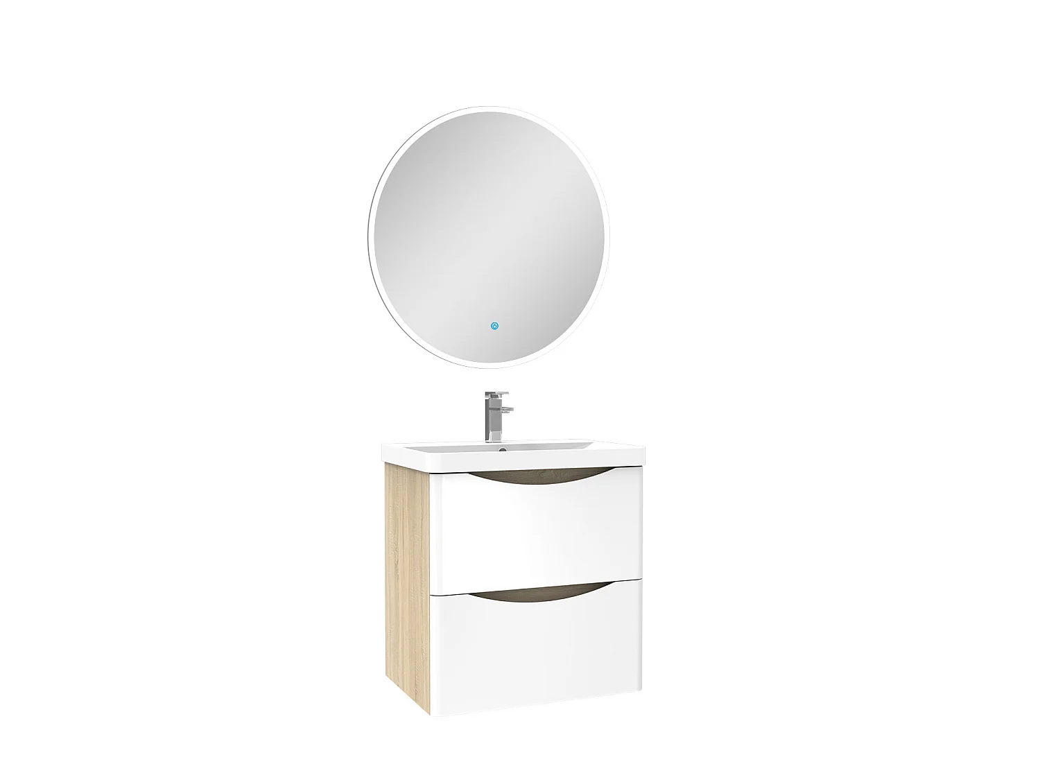 Ensemble meuble simple vasque 50cm avec miroir rond led