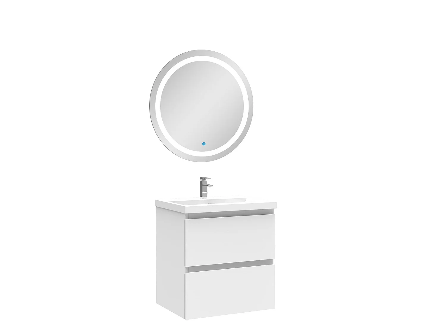 Ensemble meuble Salle de Bain 50cm Blanc simple vasque + miroir lumineux rond