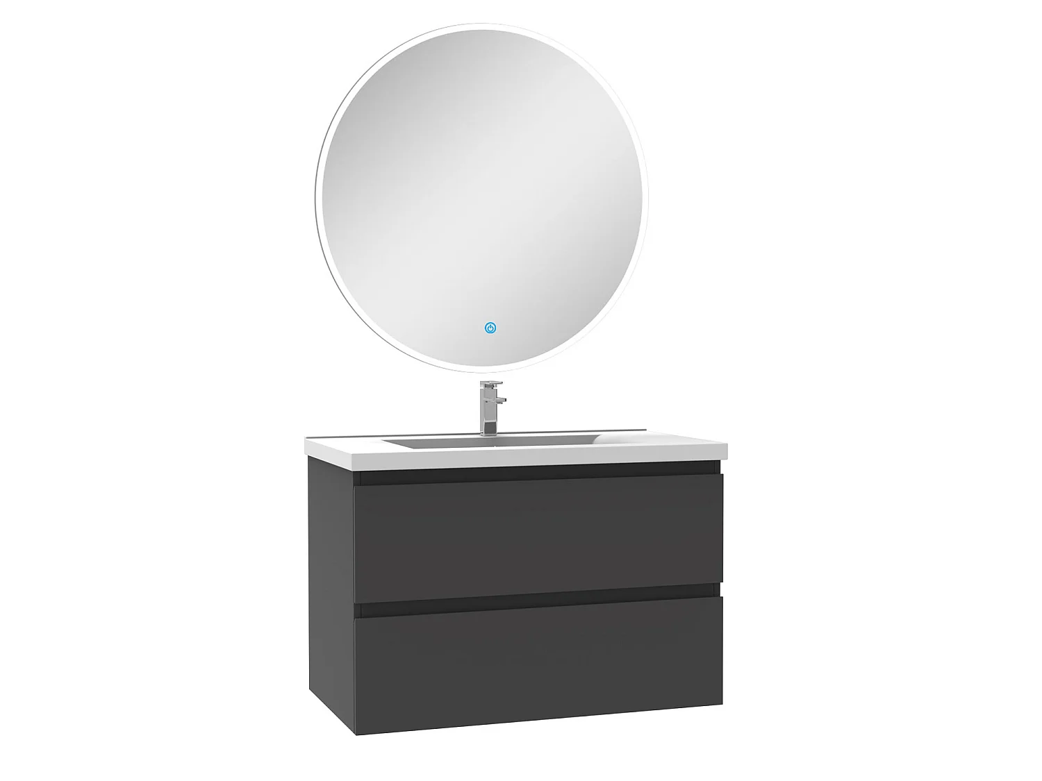 Ensemble meuble Salle de Bain 80cm Anthracite simple vasque + miroir lumineux rond