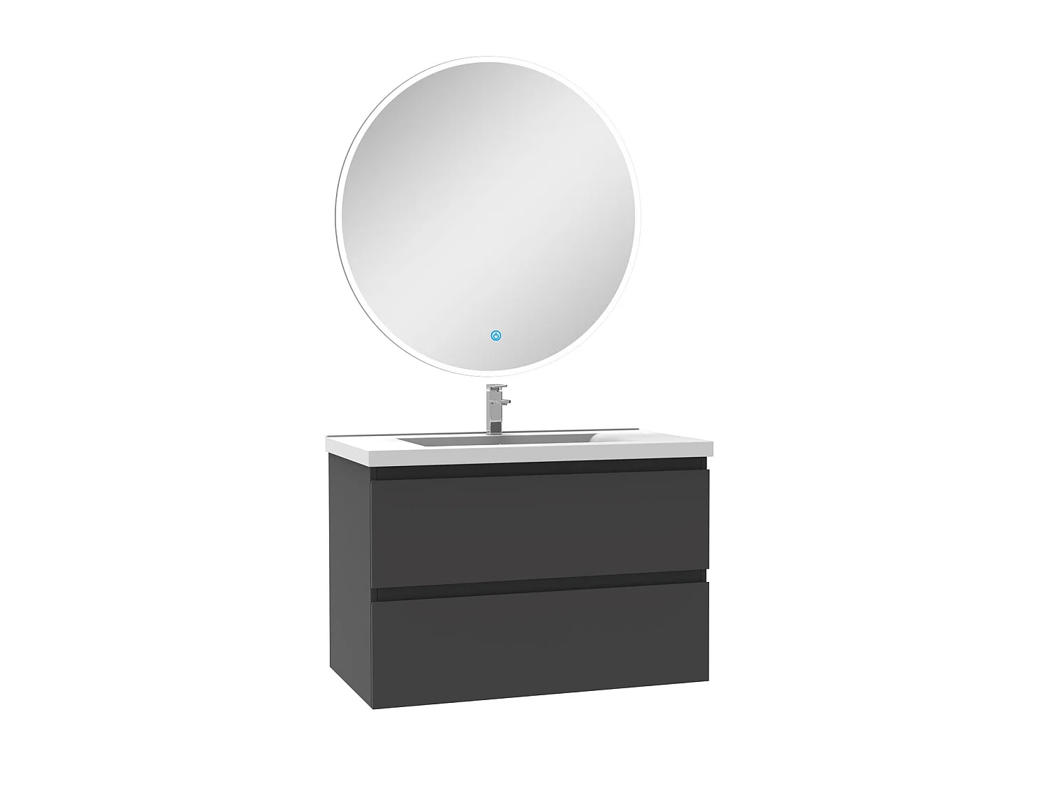 Ensemble meuble Salle de Bain 80cm Anthracite simple vasque + miroir lumineux rond