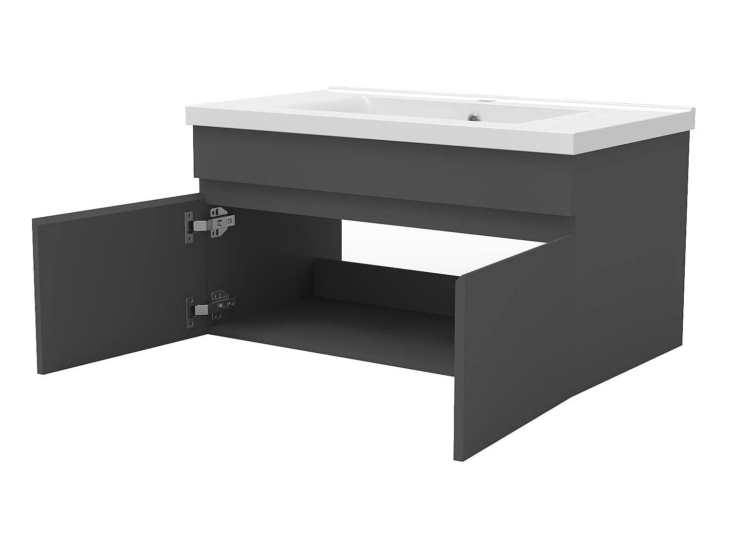 Meuble Salle de Bain Anthracite 80cm simple vasque + colonne + miroir rond LED