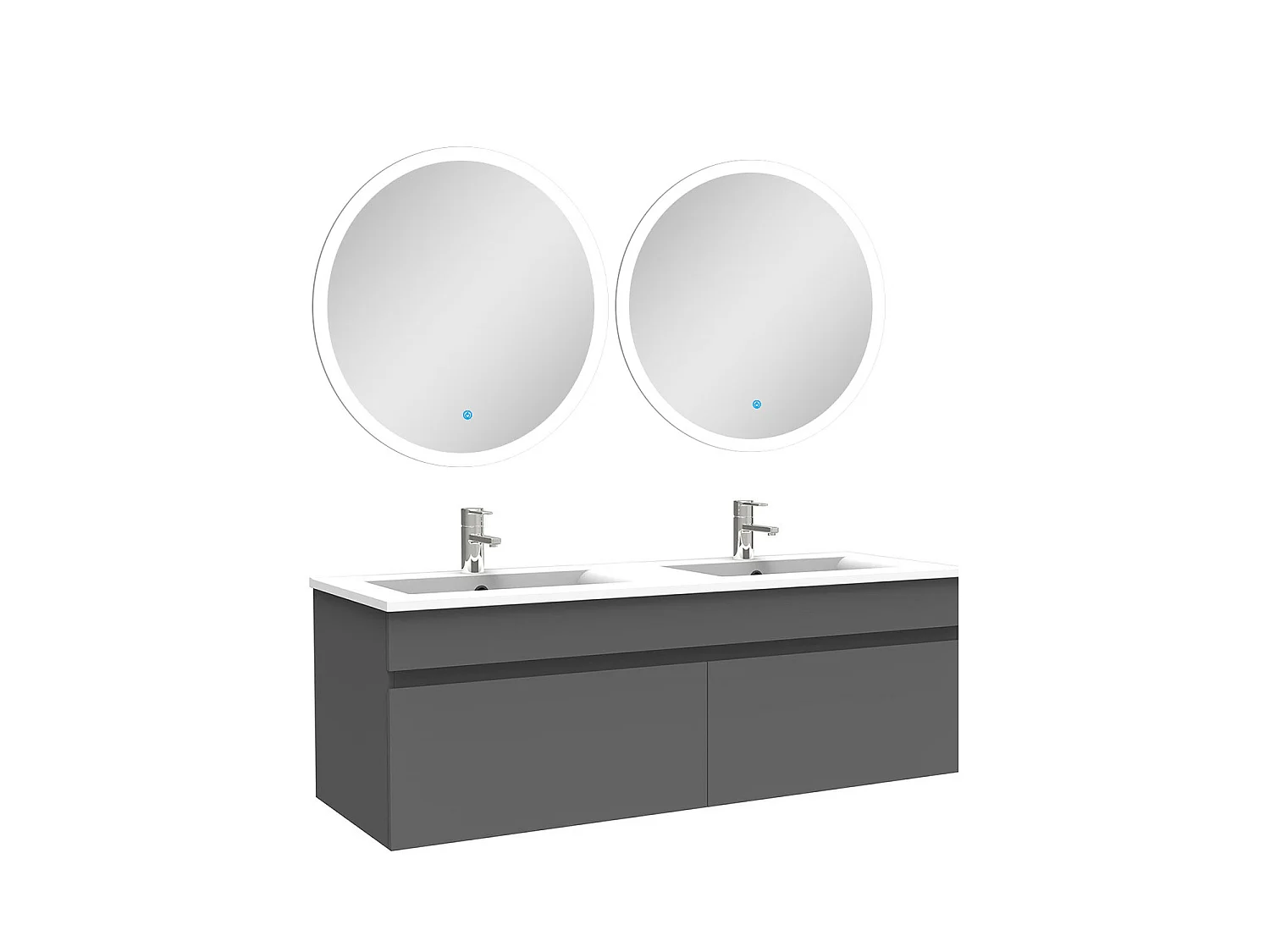 Ensemble meubles Salle de Bain double vasque 120cm + miroir lumineux Anthracite