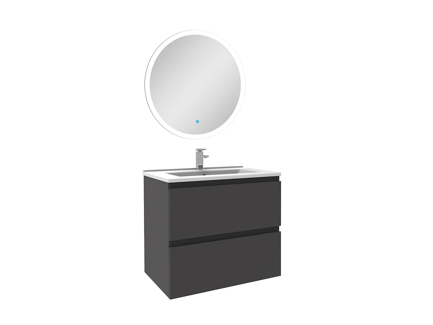 Ensemble meuble Salle de Bain Anthracite 60cm simple vasque + miroir lumineux rond