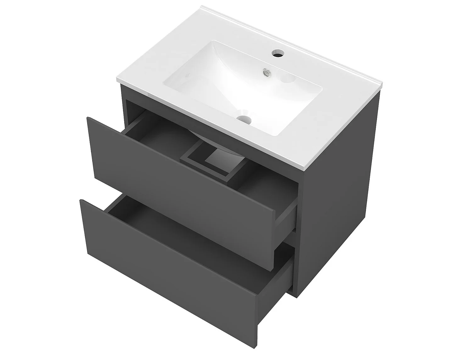 Ensemble meubles Salle de Bain 80cm vasque + colonne + miroir rond lumineux Anthracite