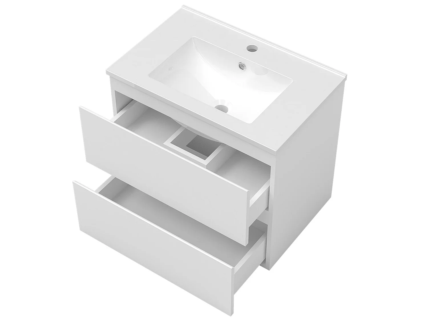 Ensemble meuble Salle de Bain 60cm Blanc simple vasque + miroir lumineux rond