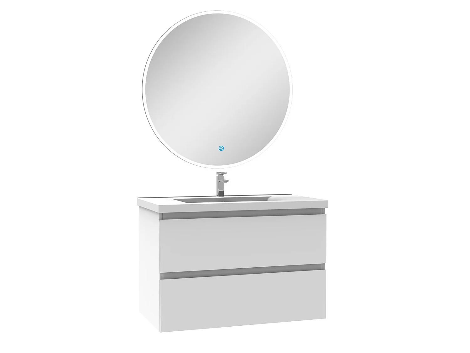 Ensemble meuble Salle de Bain 80cm Blanc simple vasque + miroir lumineux rond