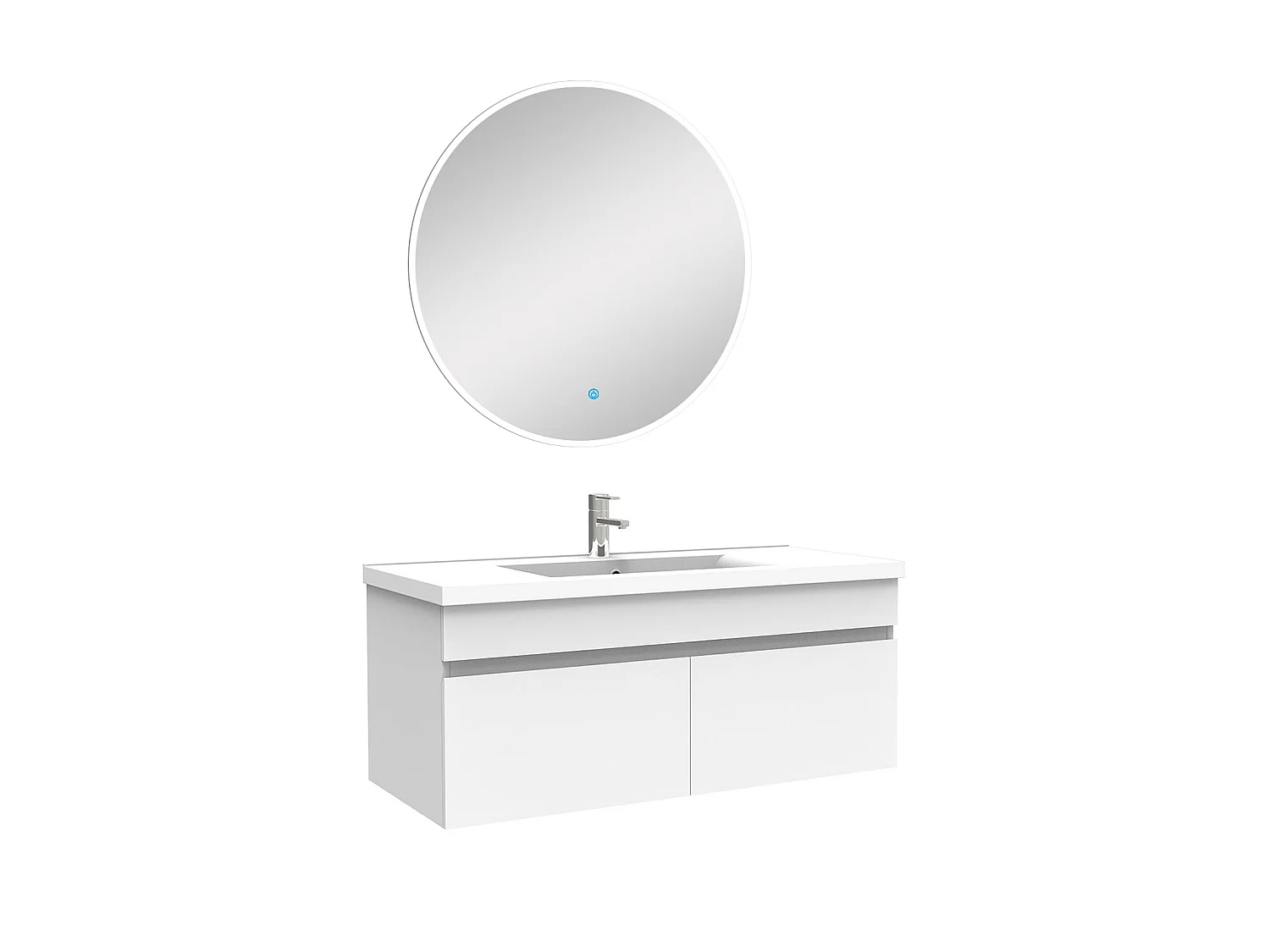 Ensemble meubles Salle de Bain simple vasque 100cm + miroir rond lumineux Blanc