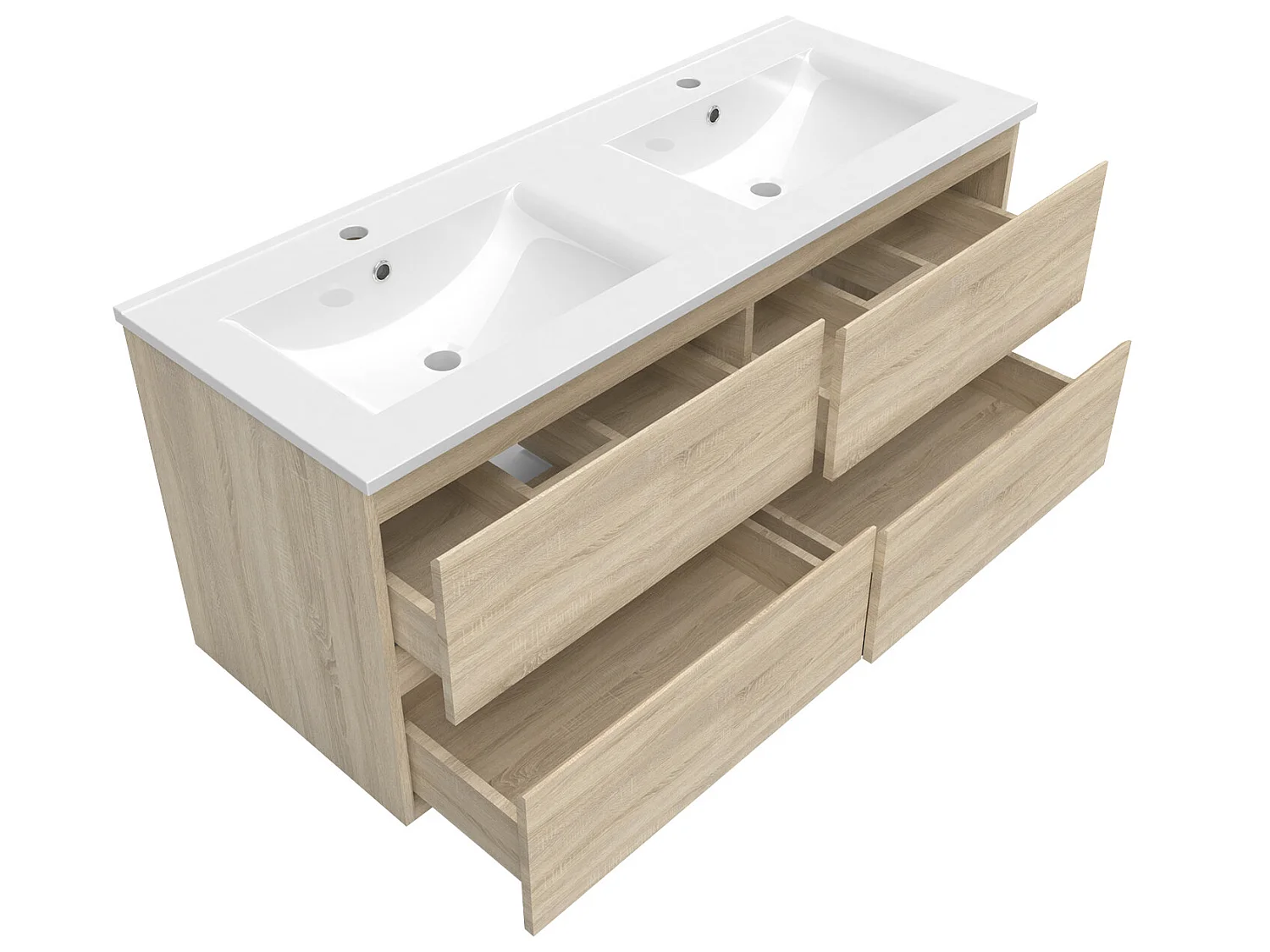 Ensemble meubles Salle de Bain 120cm double vasque + miroir lumineux rond Chêne Wotan
