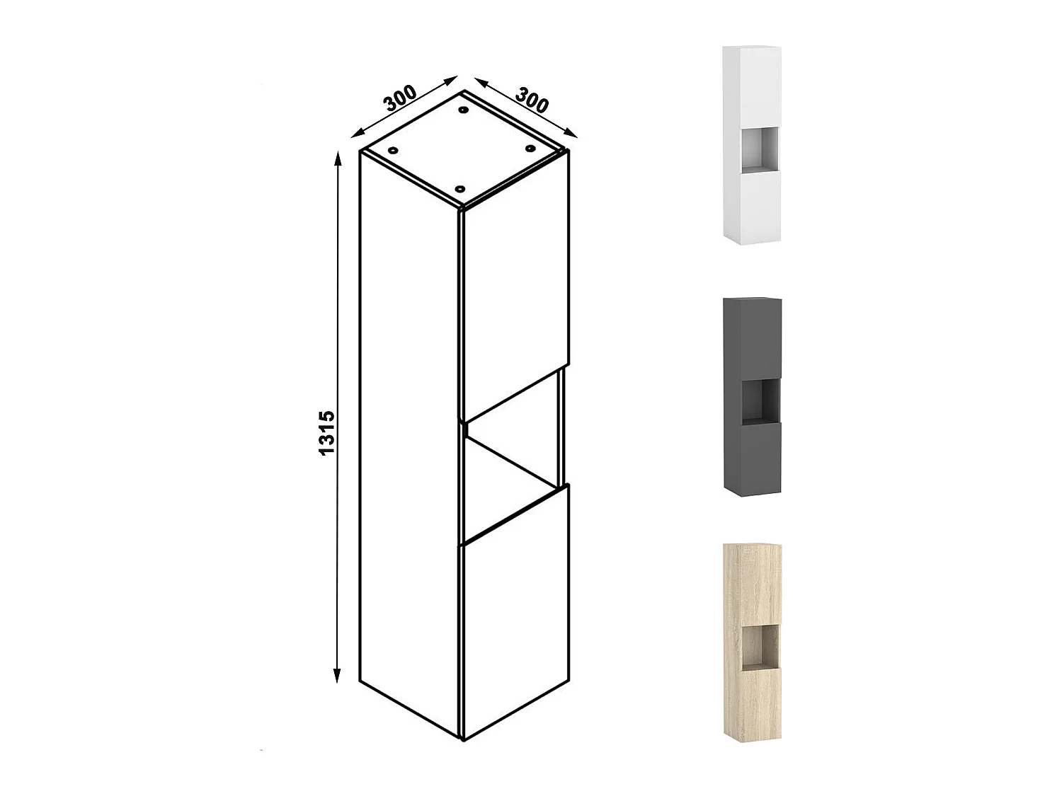 Ensemble meubles Salle de Bain avec colonne et miroir rond mural 100cm meuble blanc