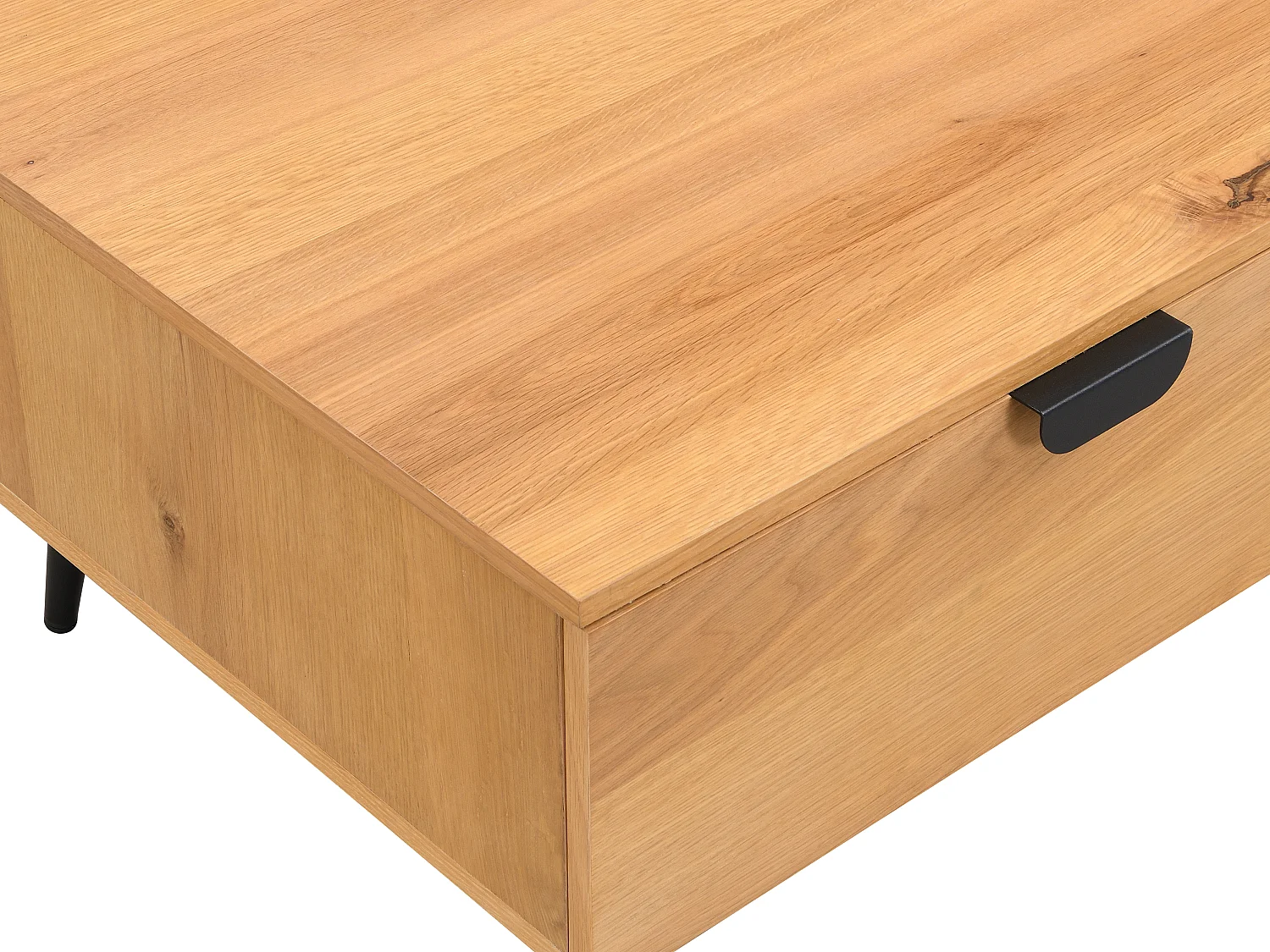 Mesa de centro com 2 gavetas e 2 nichos em folha de carvalho e aço natural claro e preto - SINOLO