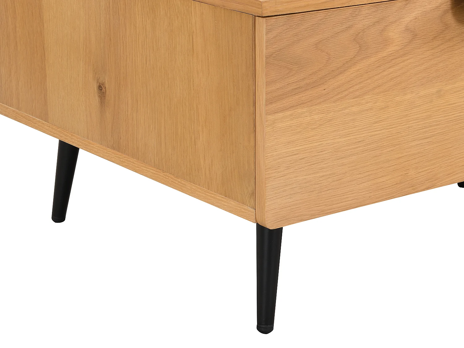 Mesa de centro com 2 gavetas e 2 nichos em folha de carvalho e aço natural claro e preto - SINOLO