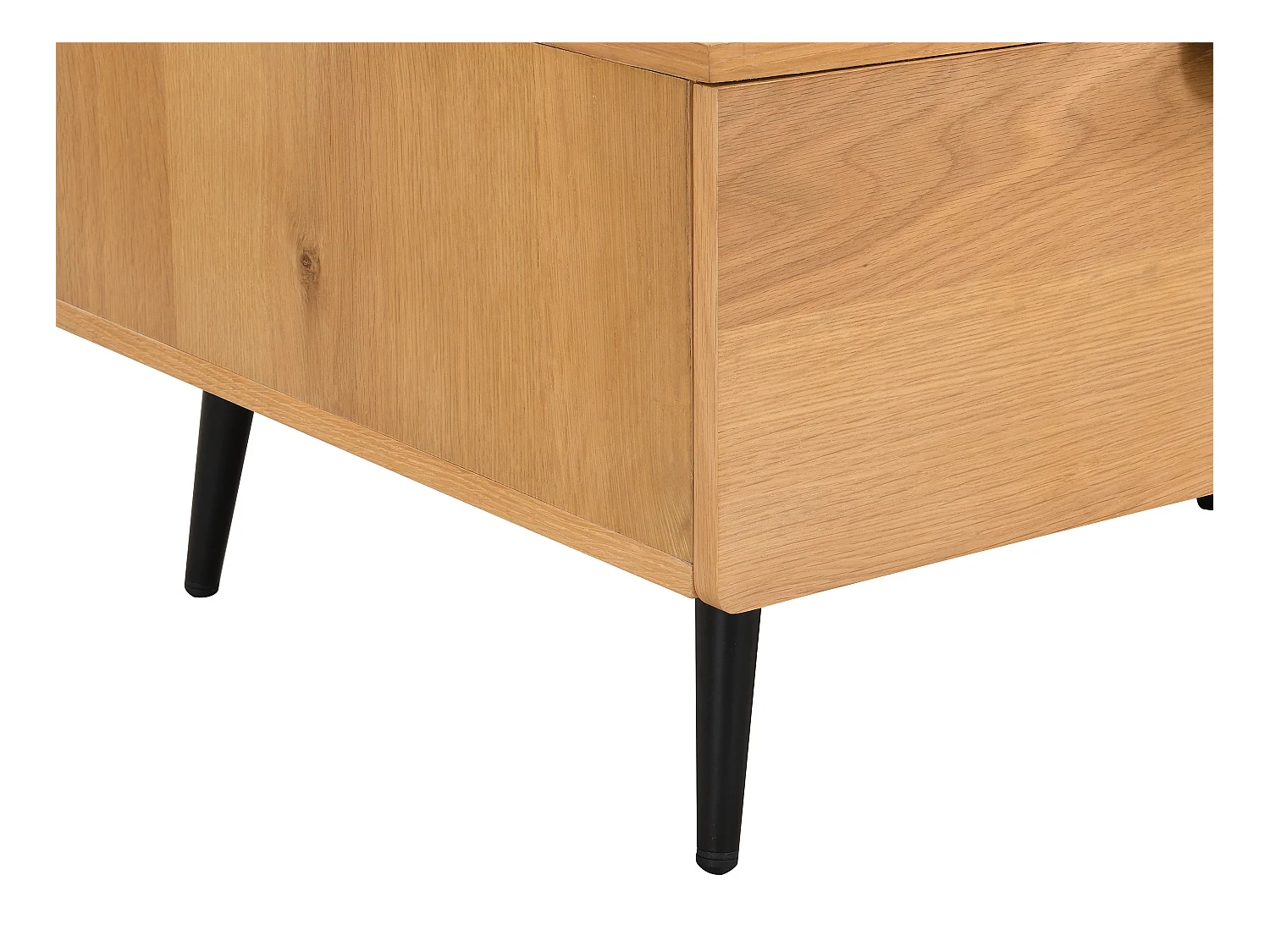 Couchtisch mit 2 Schubladen & 2 Ablagefächern - Eichenfurnier & Stahl - Holzfarben hell & Schwarz - SINOLO