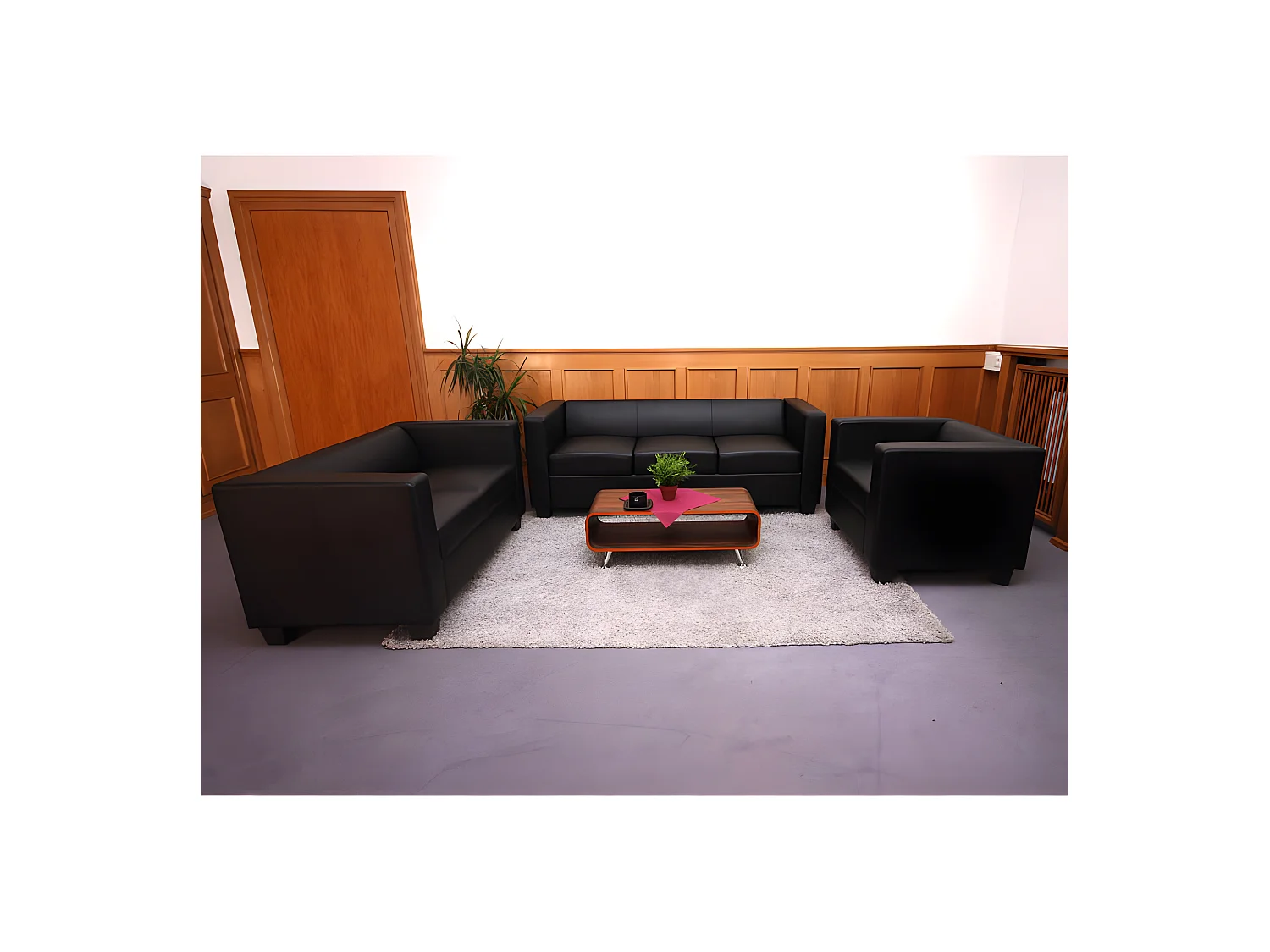 Salotto componibile lounge moderno elegante Lille M65 composizione 3-2-1 pelle nero